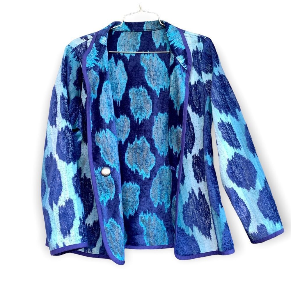 Trimdin Reversible Blazer Jacket Abstract Blues Jaquard Size M